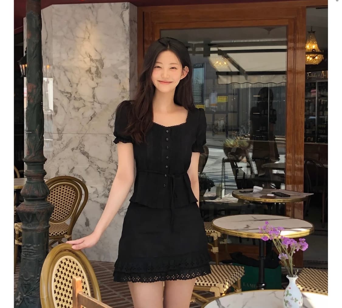 ZAENIO 레이스 펀칭 스커트 (화이트/블랙) 상품이미지5