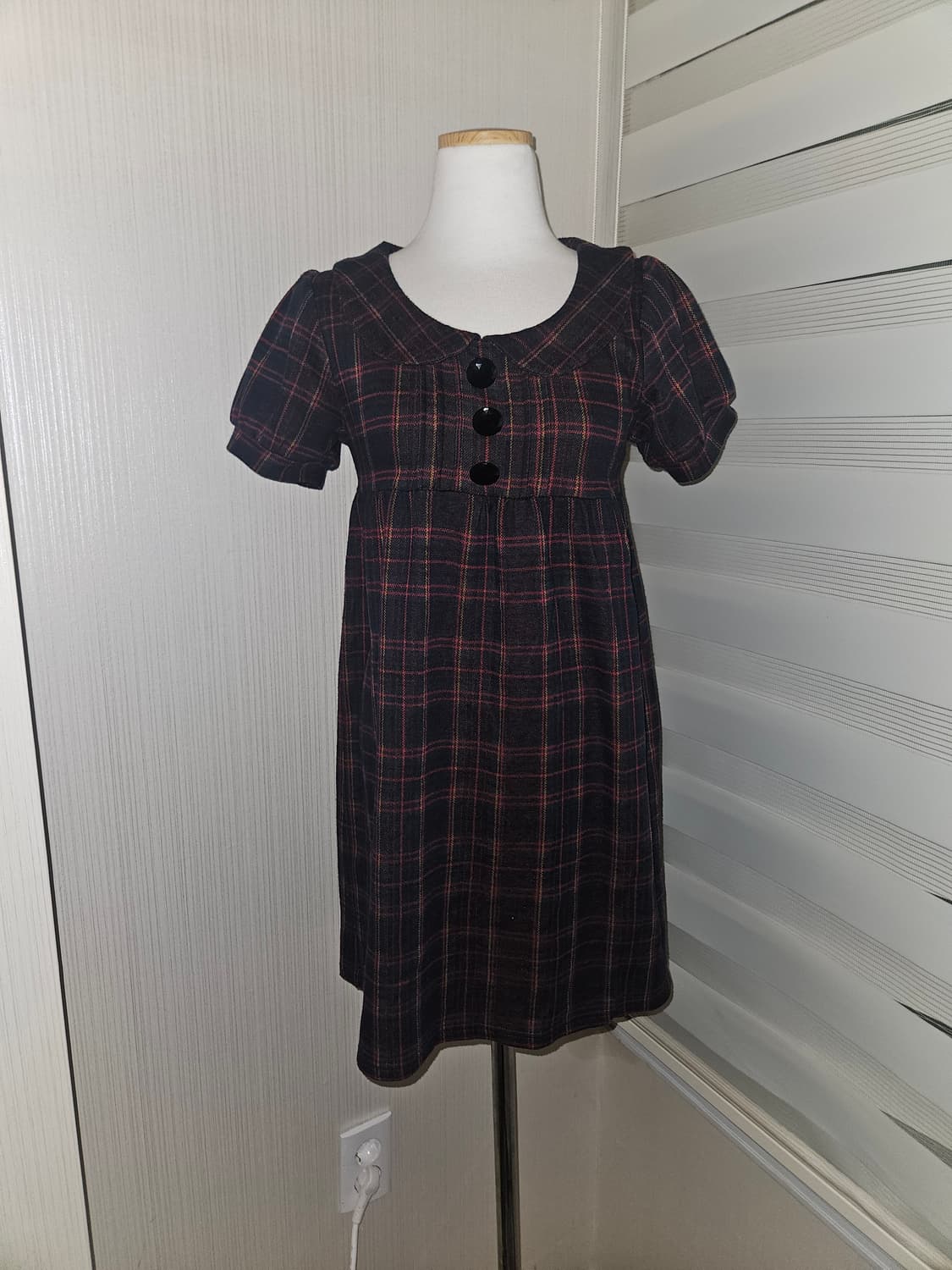 iink 빈티지 플럼브라운 체크 원피스 상품이미지1