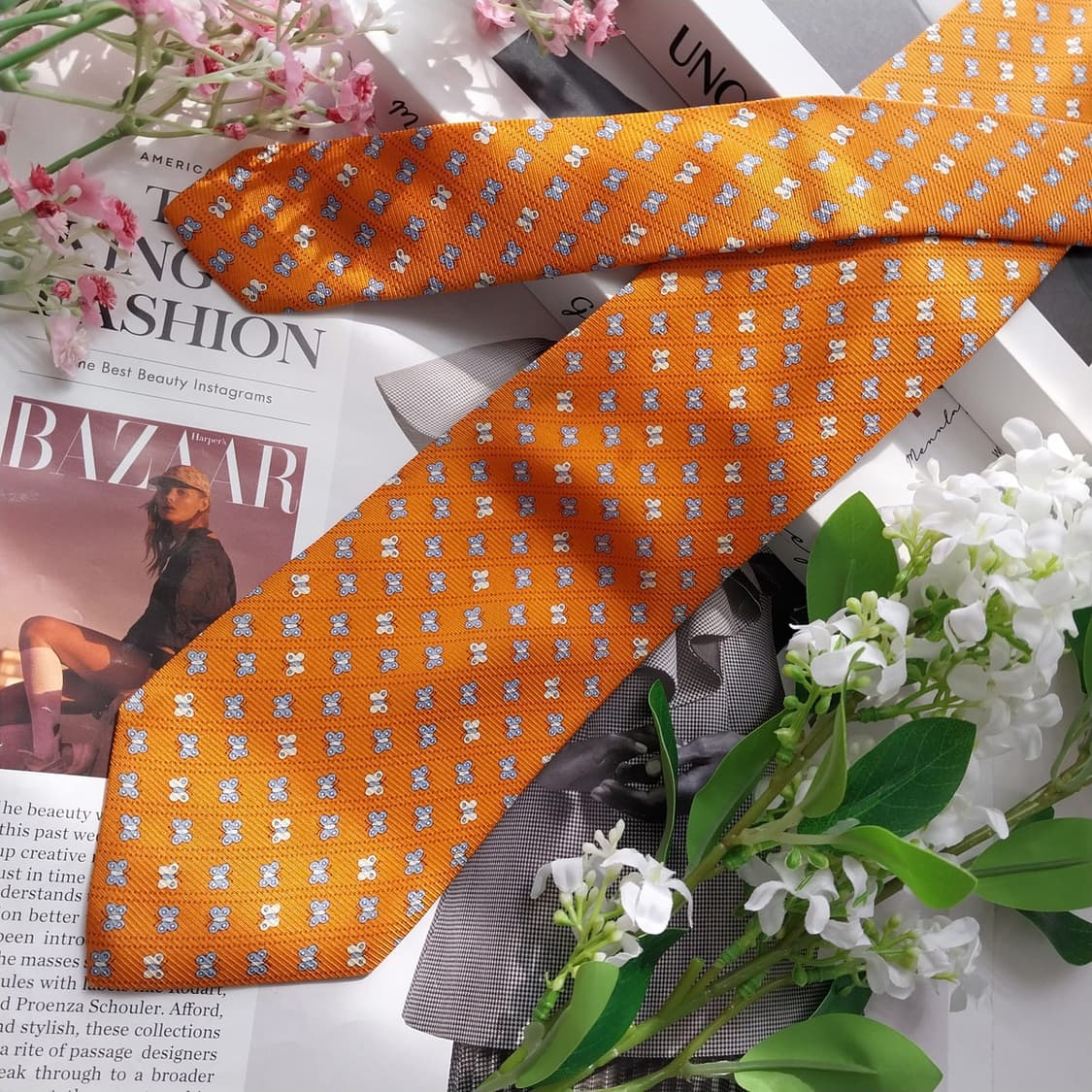 앤드류스타이 실크 오렌지 나비 패턴 넥타이 9.2cm A등급 K2387
 상품이미지4