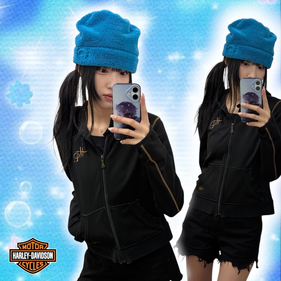 할리데이비슨 자수로고 워머 후드집업 상품이미지1