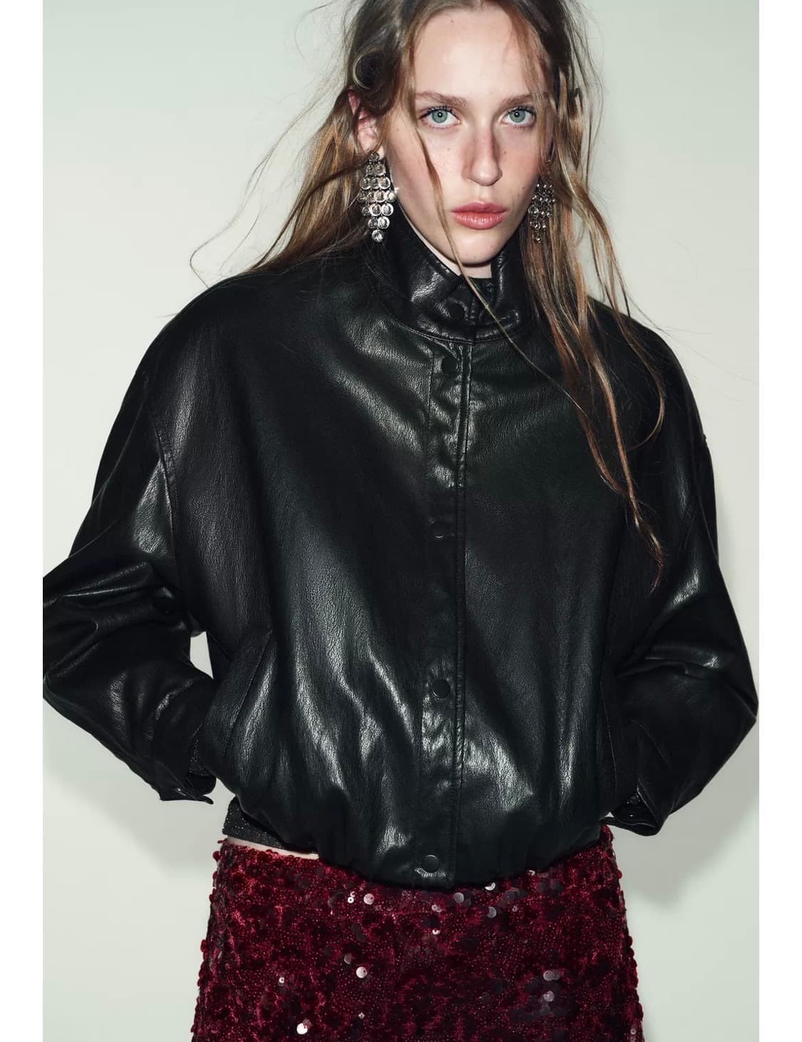자라 하이넥 페이크 레더 봄버 자켓 상품이미지3