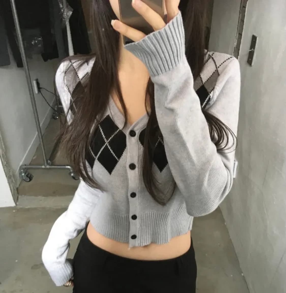 아가일 크롭 가디건 상품이미지1