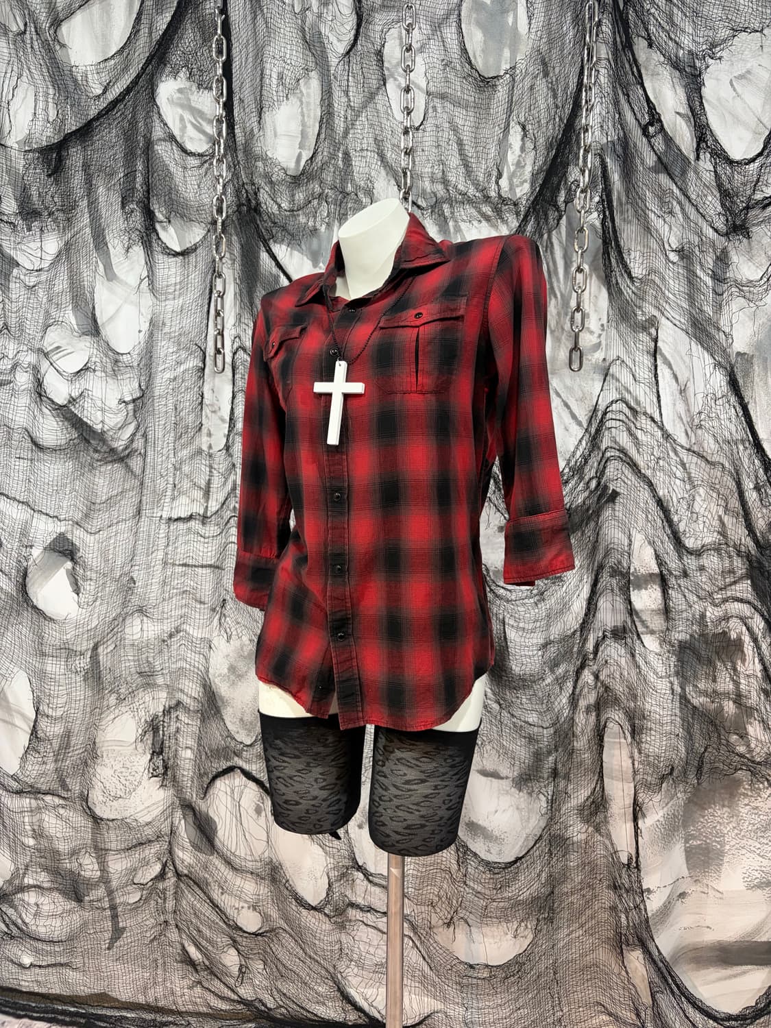 Roen x Semantic back skull check shirt 상품이미지5