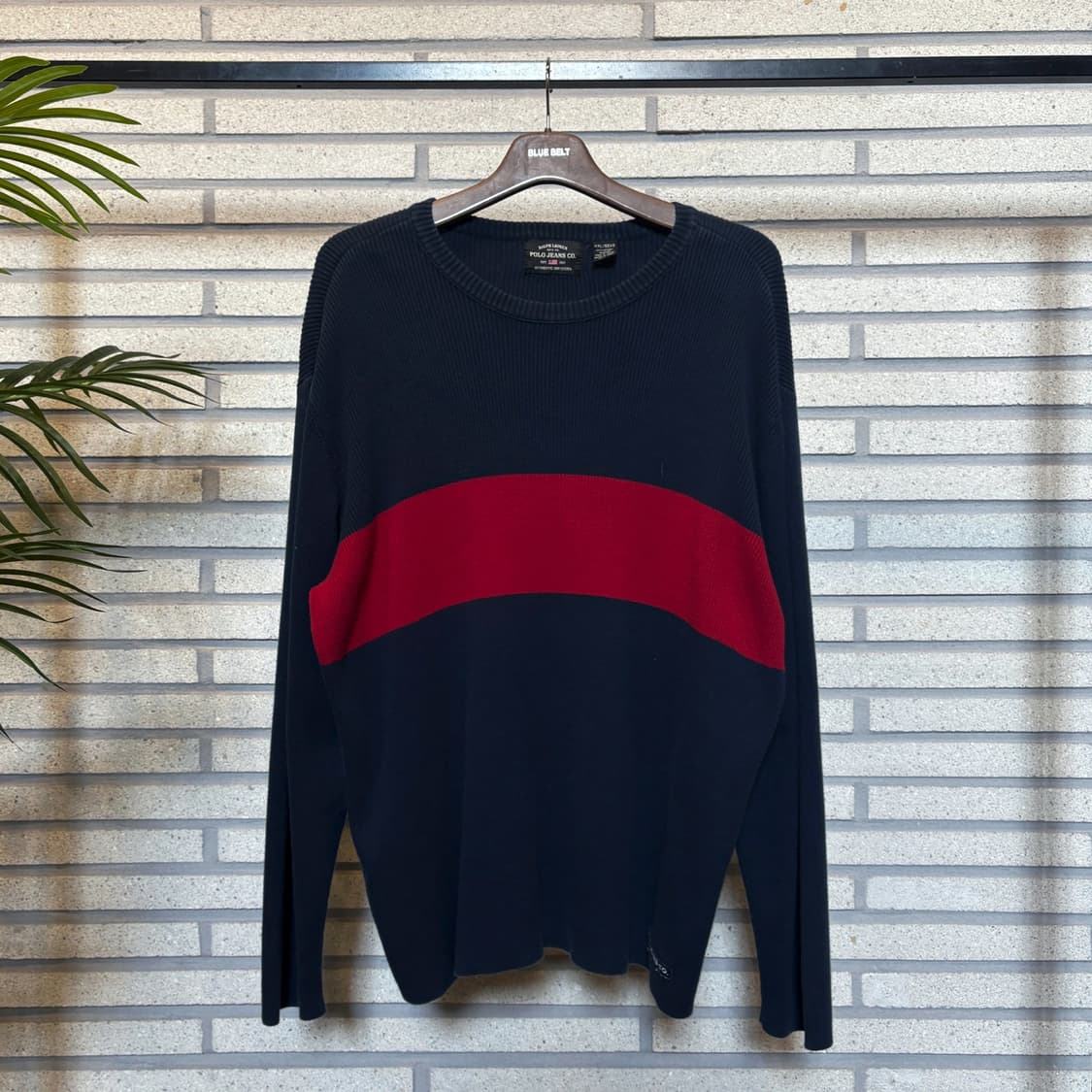 POLO JEANS 폴로진스 골지리브 크루넥 코튼니트 빅라인 로고 디테일 상품이미지2