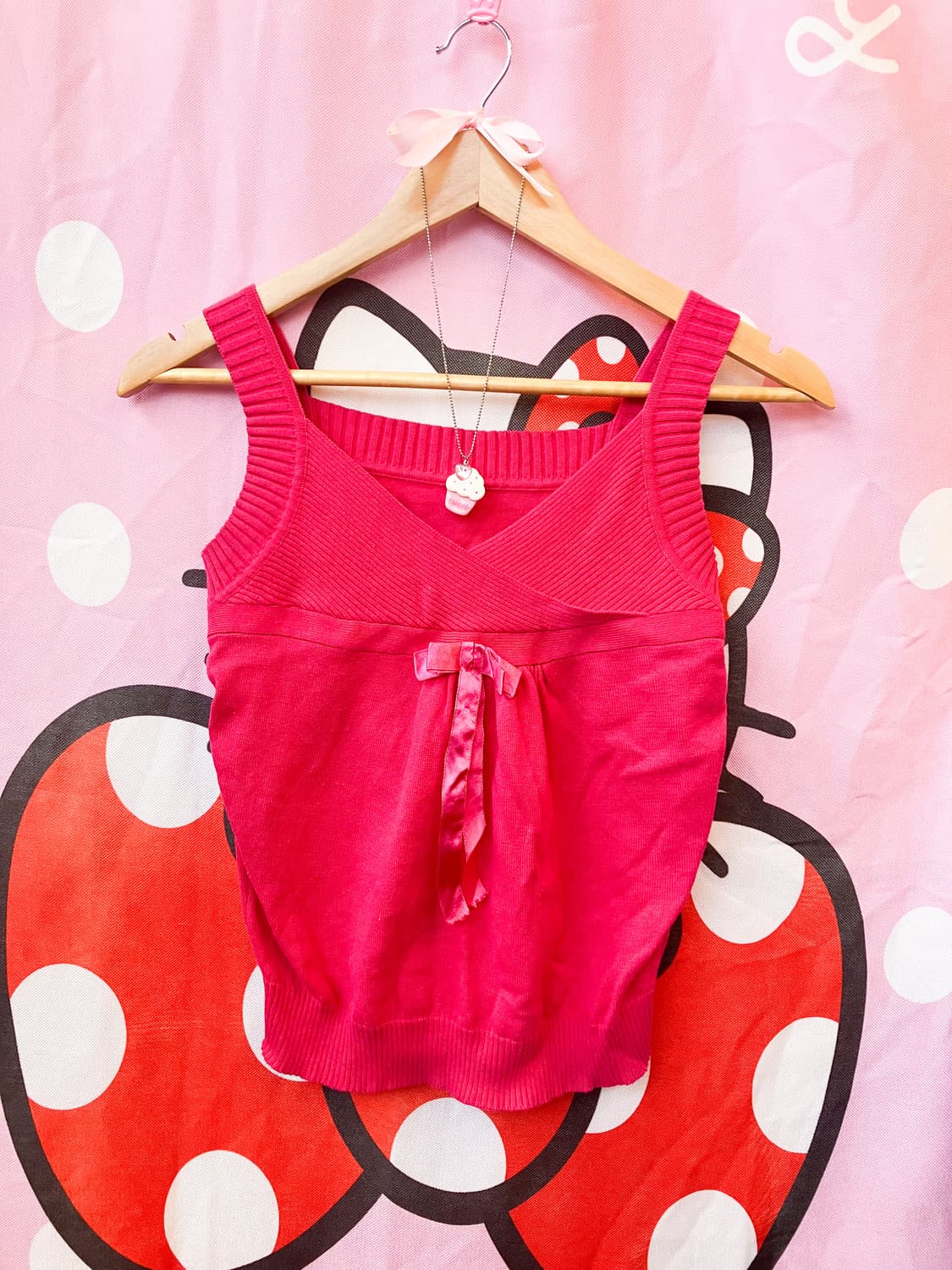 핫핑크 리본 슬리브리스 상품이미지1