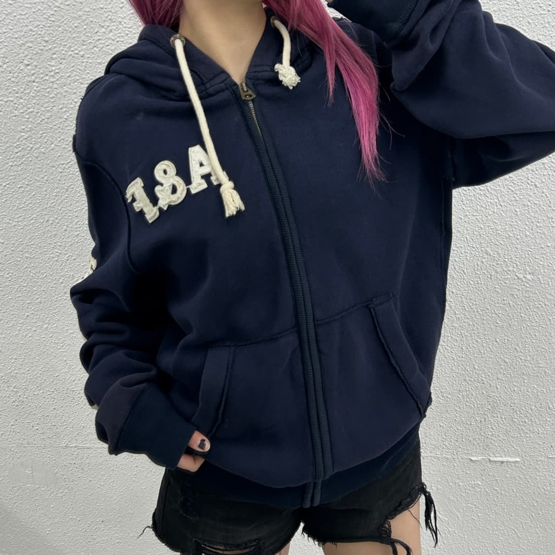 아베크롬비 사이드로고 네이비 후드집업 L 상품이미지2