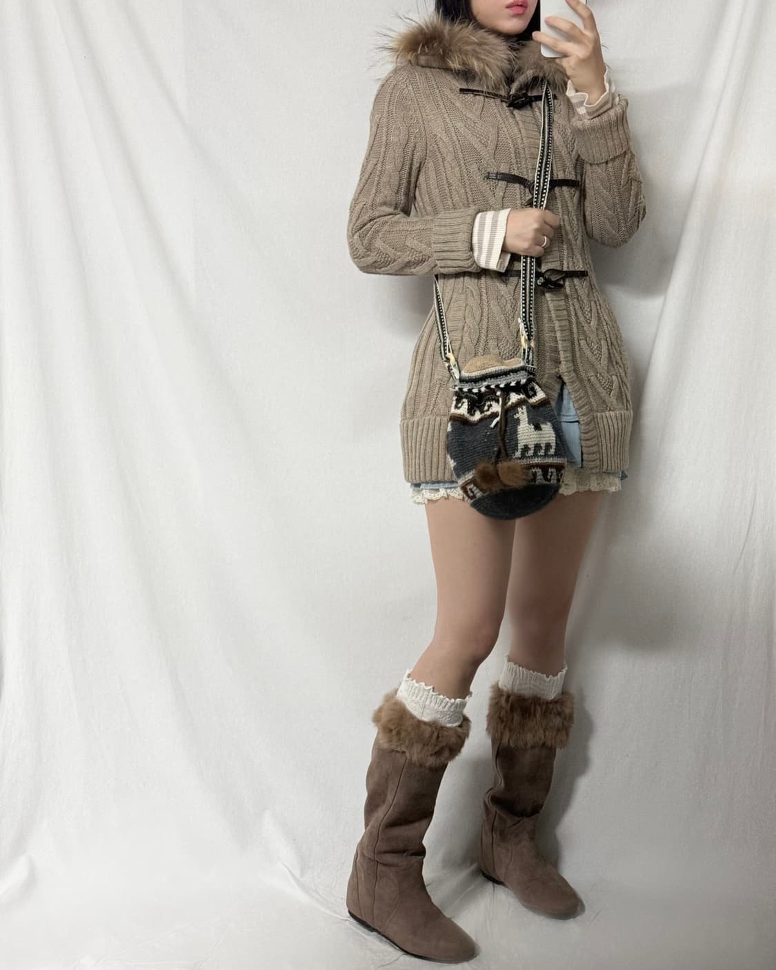 울 노르딕 패턴 니트 크로스 백 상품이미지4