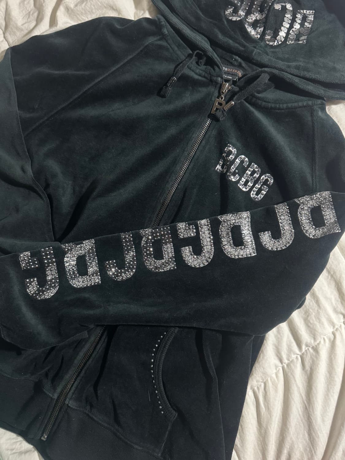 일본빈티지 BCBG 라인 큐빅 벨벳 여성 후드집업 후집 상품이미지3