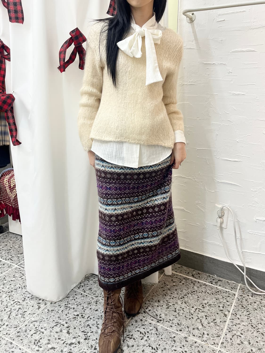 Ribbon tie ivory knit 상품이미지2