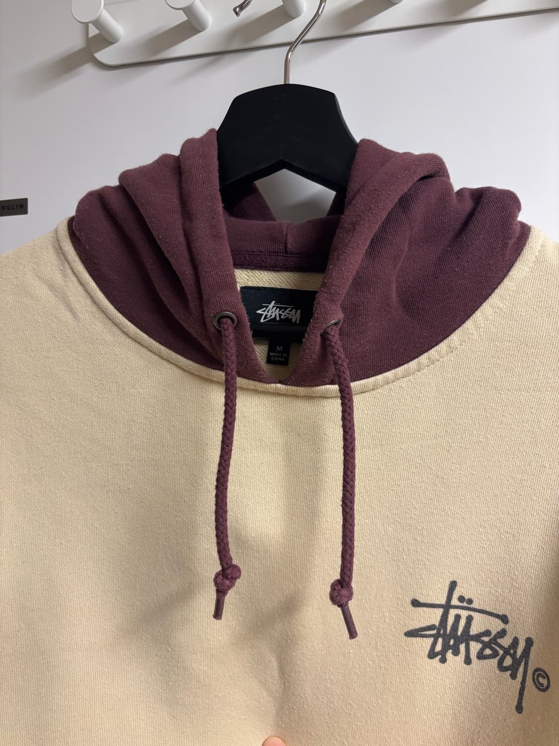 [M] 스투시 투톤 후드 크림/버건디 상품이미지4
