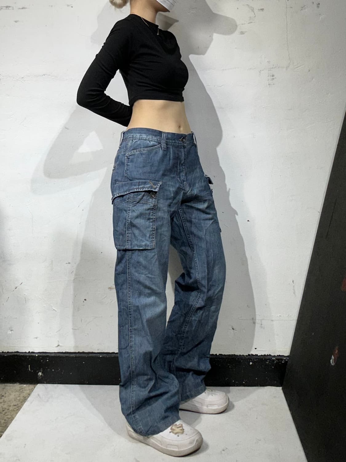 일본 빈티지 중청 대대장 와이드 포켓 디테일 데님 카고 팬츠 청바지 L 상품이미지1