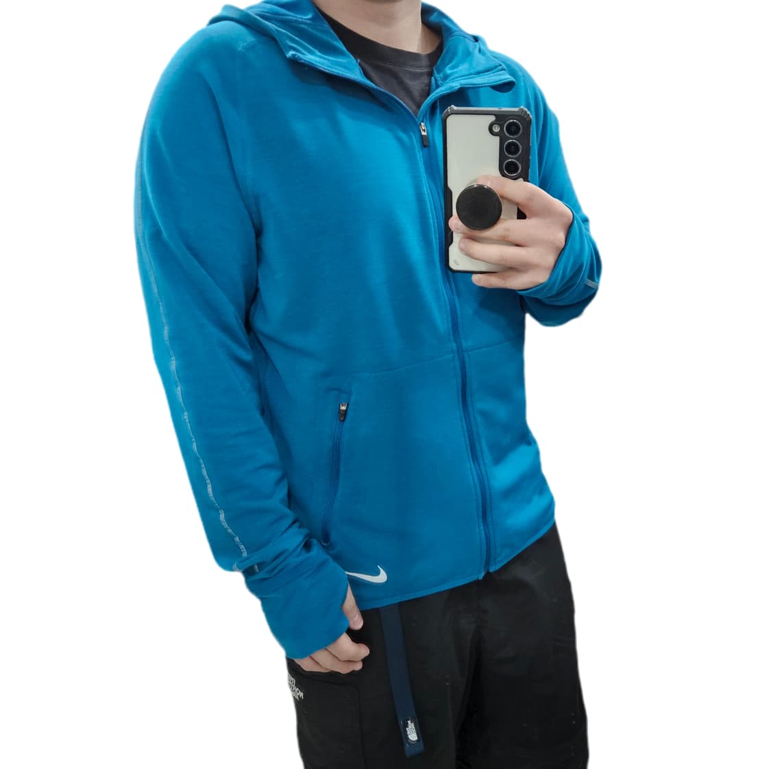 L 100 나이키 러닝 드라이핏 핑거홀 기능성 후드집업 블루 상품이미지1