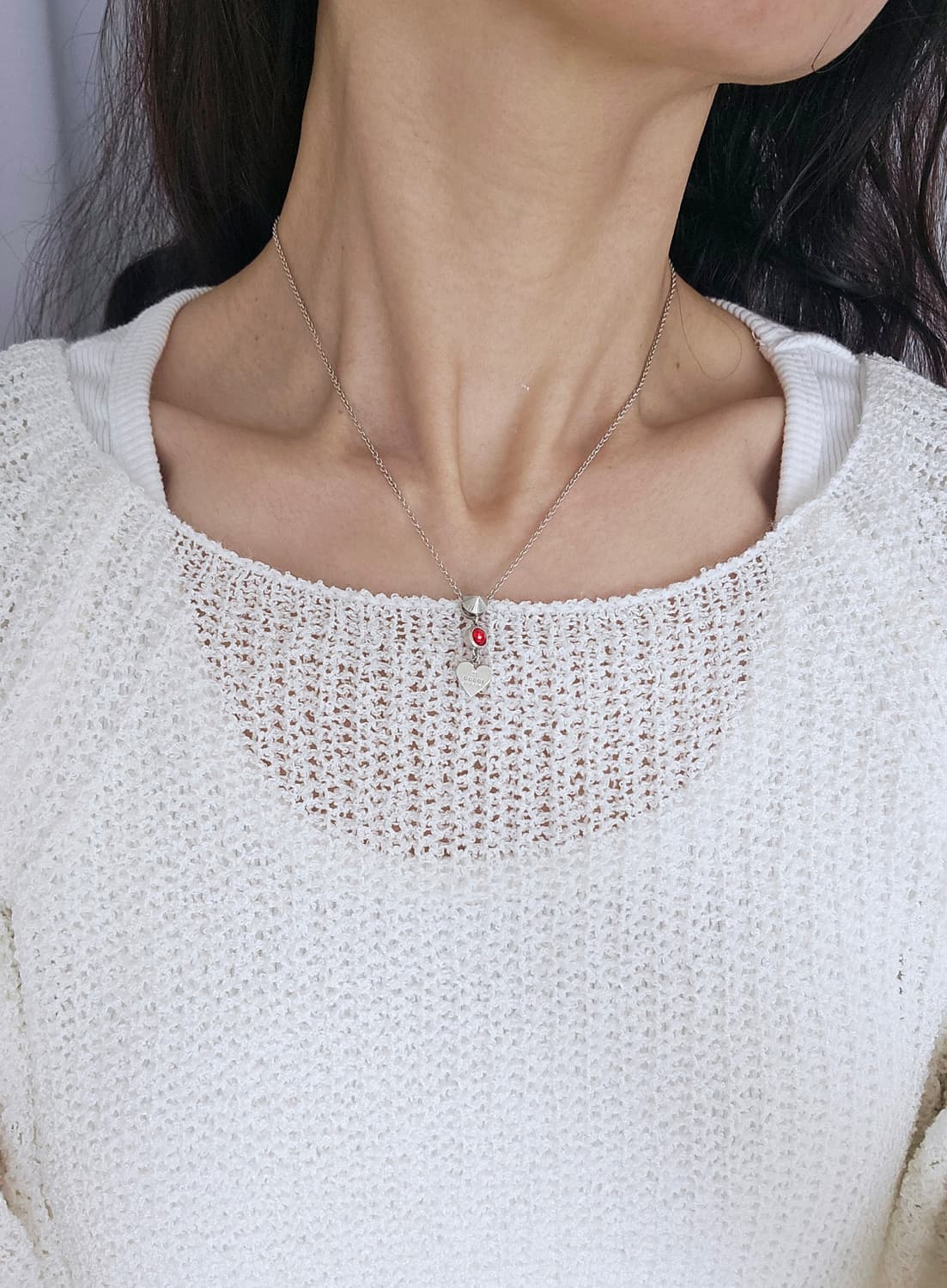 구찌 하트 레드스톤 실버 목걸이 (정품 / 풀세트) 상품이미지5