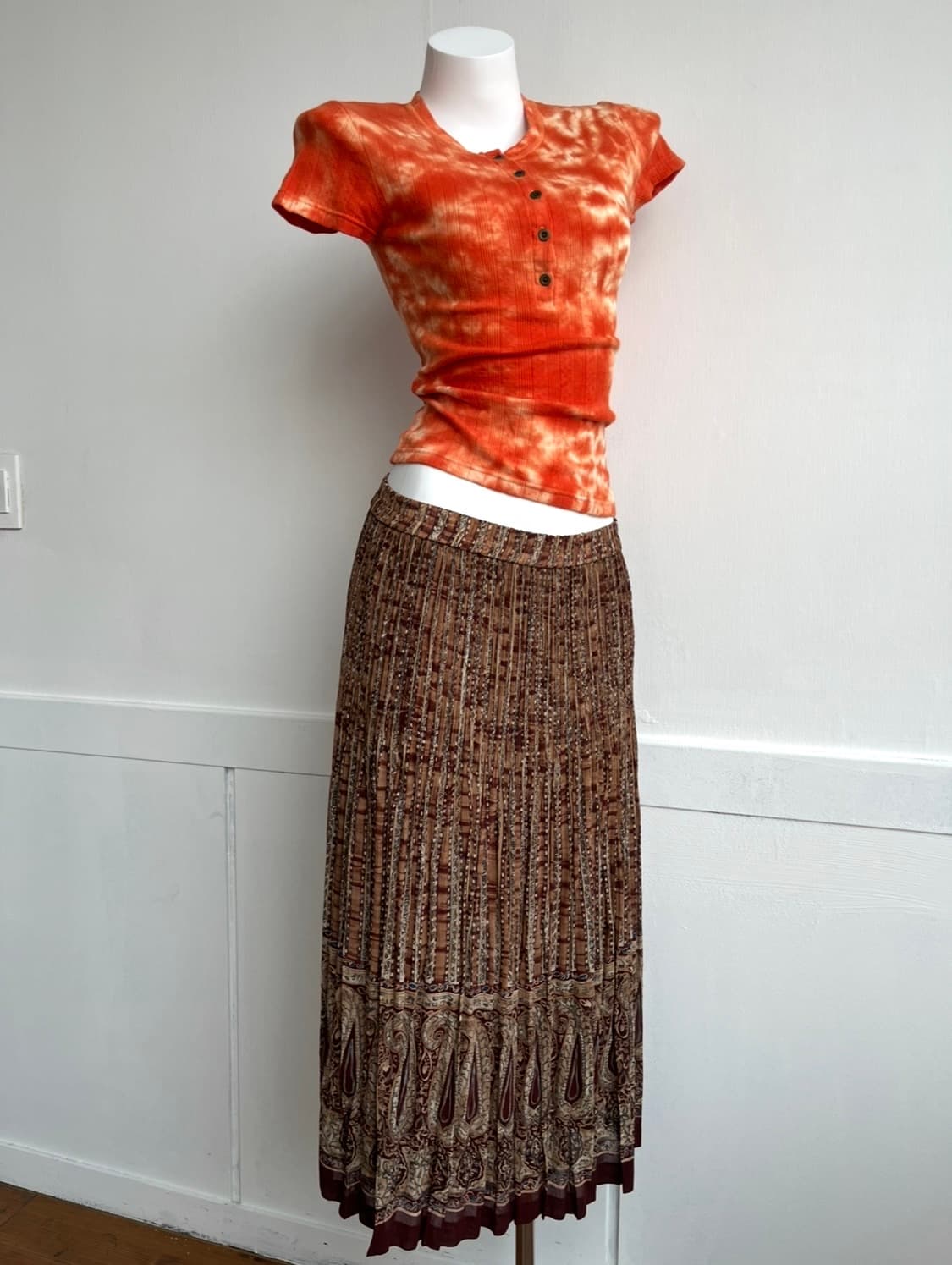 *SALE) 카키브라운 패턴 패치 롱 스커트 상품이미지3