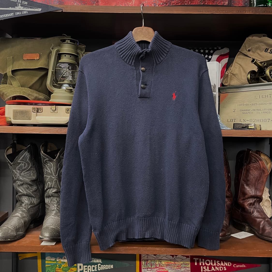 폴로 랄프로렌 신형 라벨 모크 넥 버튼 니트 스웨터 상품이미지1