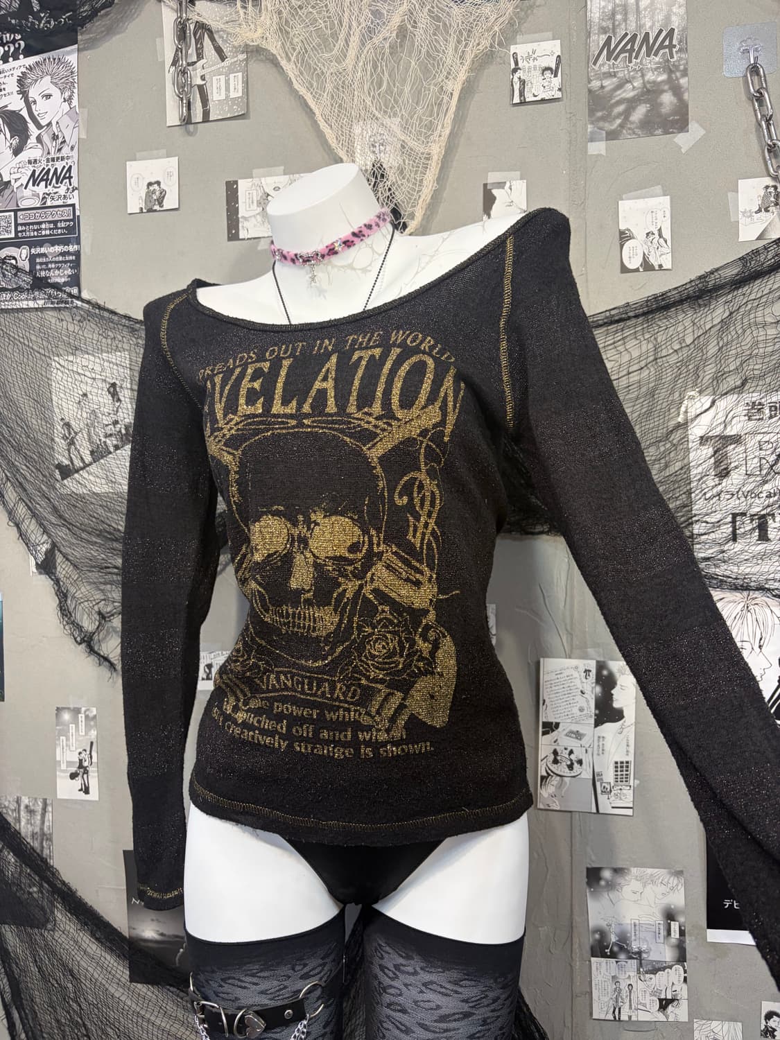 PUNK Glitter skull Stripe off-shoulder  상품이미지6