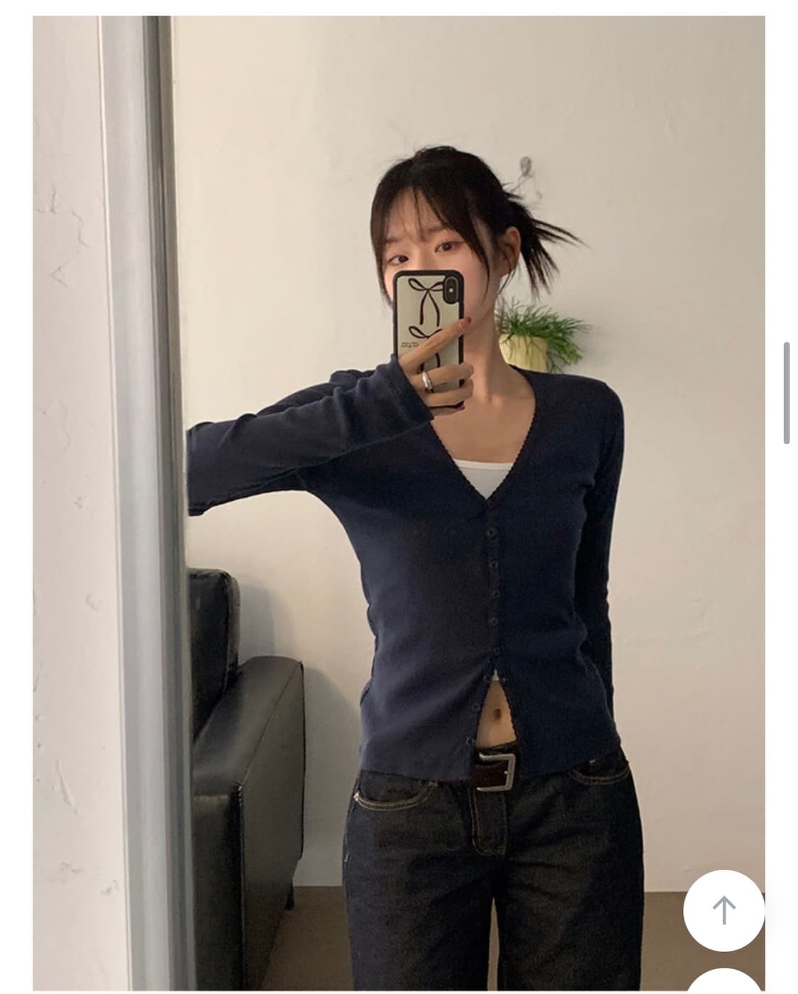 딥 브이넥 가디건 네이비 상품이미지1