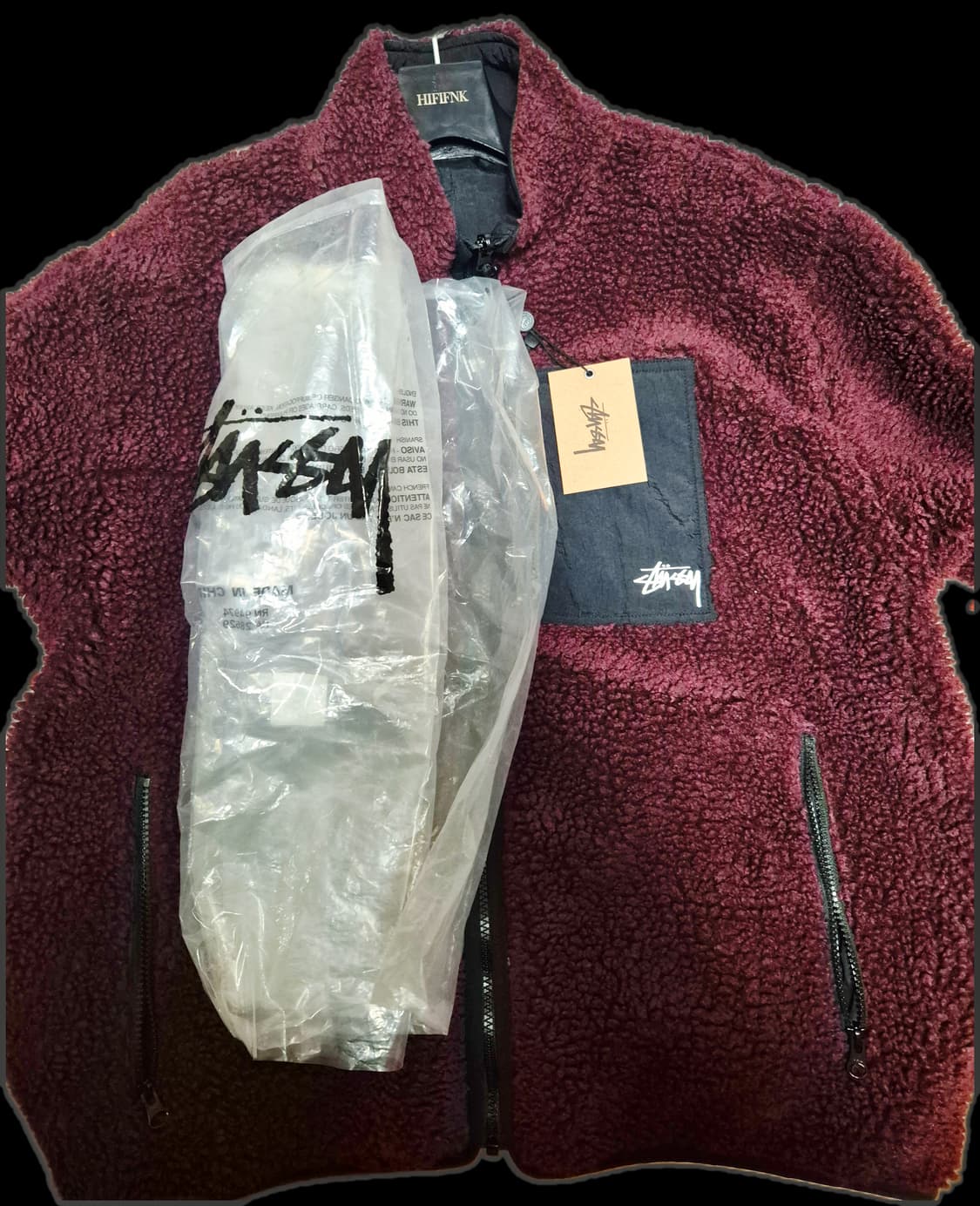 새상품 스투시 쉐르파 리버시블 후리스 플리스 자켓 버건디 색상 XL 상품이미지2