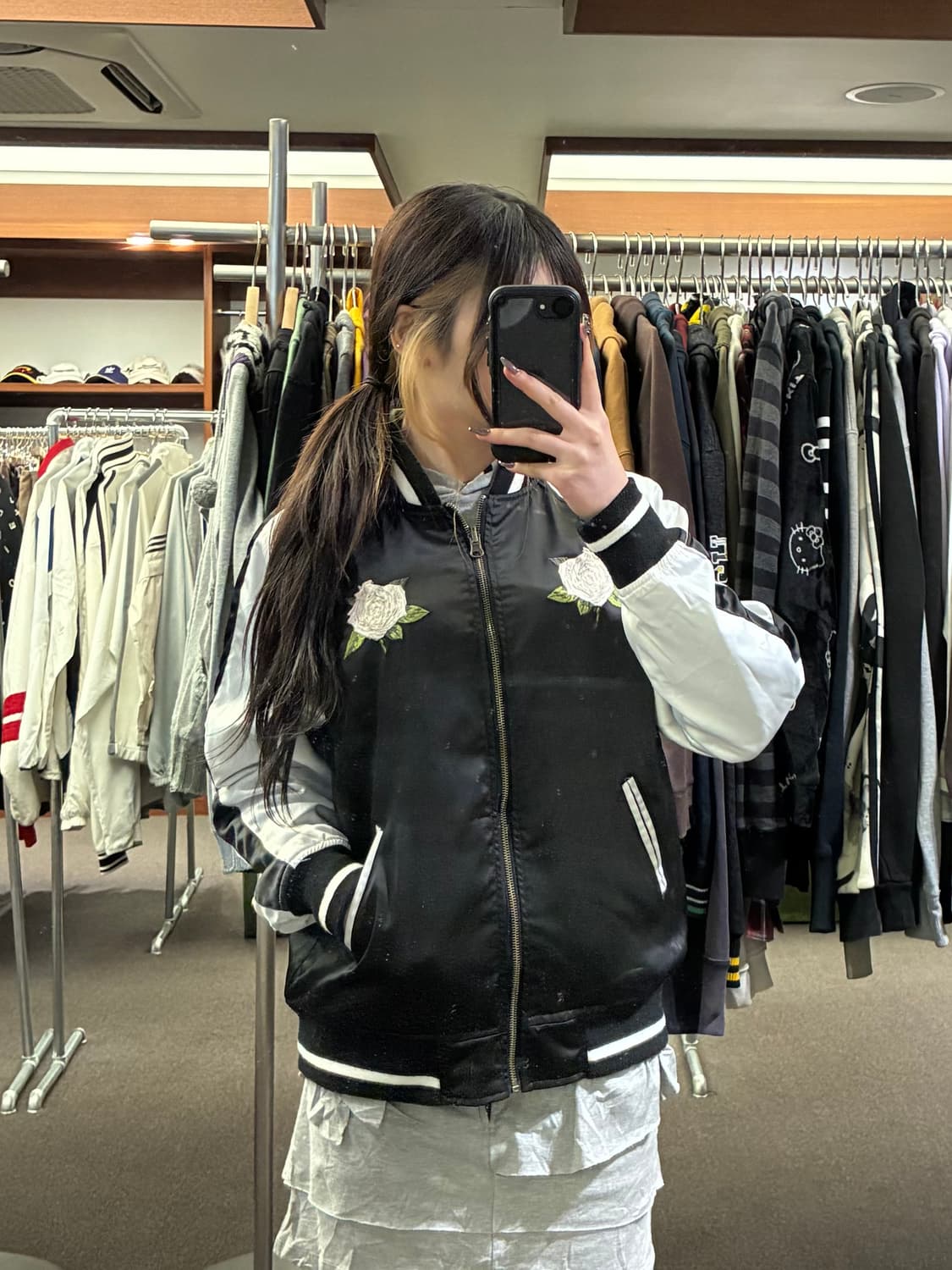 OS)Japanese vintage 여성 리버시블 장미 자수 스카잔 자켓 상품이미지1