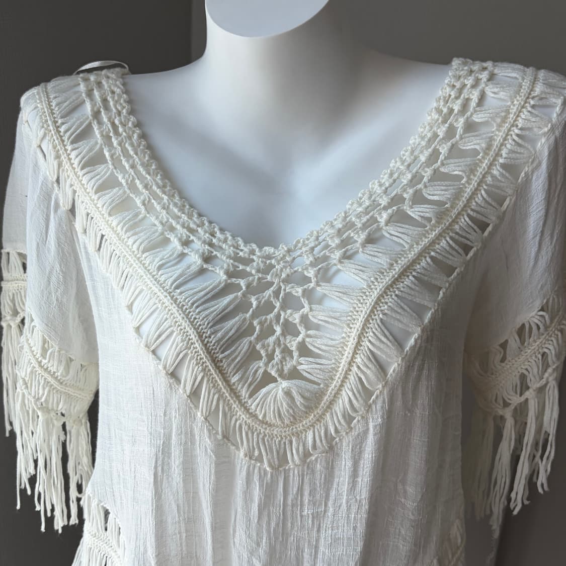 vintage Fringe Macramé Cape Top 상품이미지3