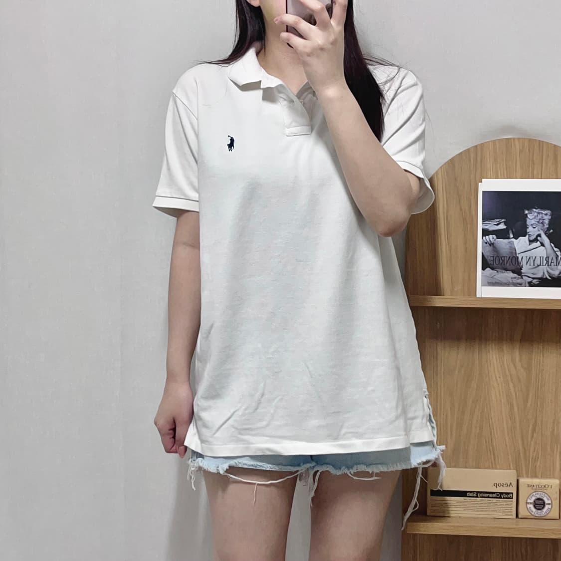 [정품] 폴로 화이트 / 네이비포니 반팔카라티 [ L ] 상품이미지2