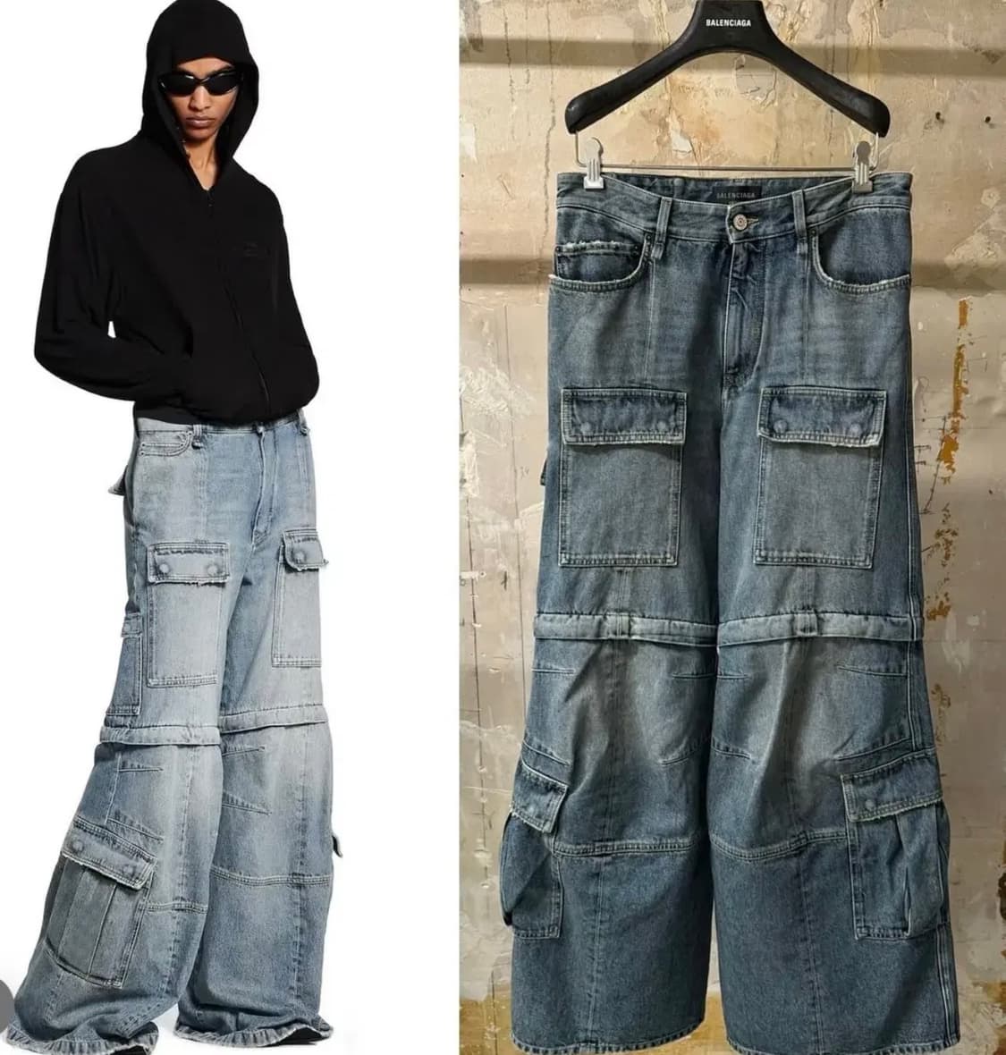 발렌시아가 스프링25의 플레어드 데님카고 팬츠 상품이미지1