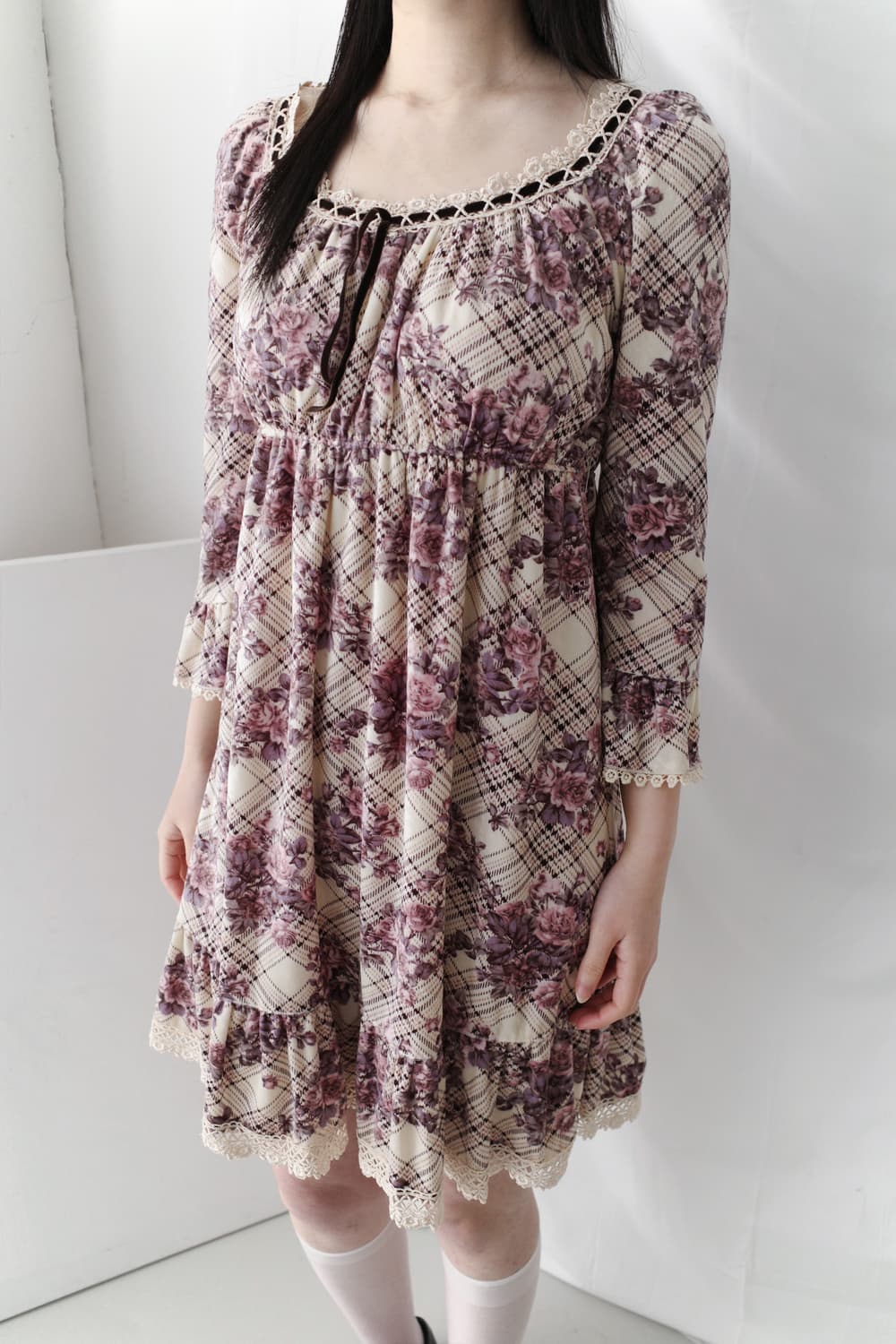 check flower one-piece 상품이미지6