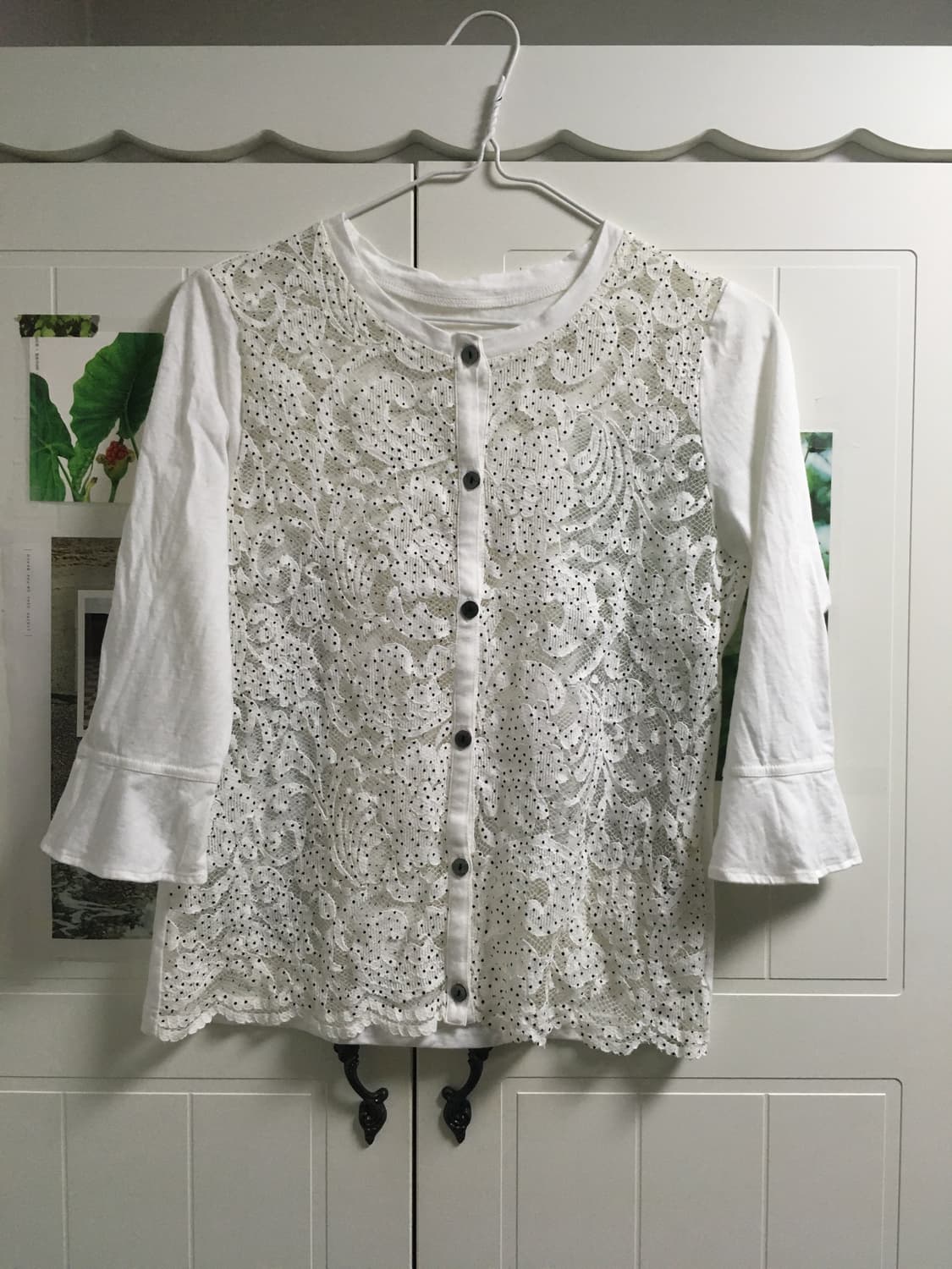일본빈티지 도트 레이스 프릴 티셔츠 가디건 시스루 상품이미지1