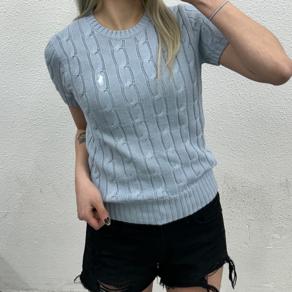 폴로 랄프로렌 화이트포니 소라 꽈배기 반팔니트 S 상품이미지1