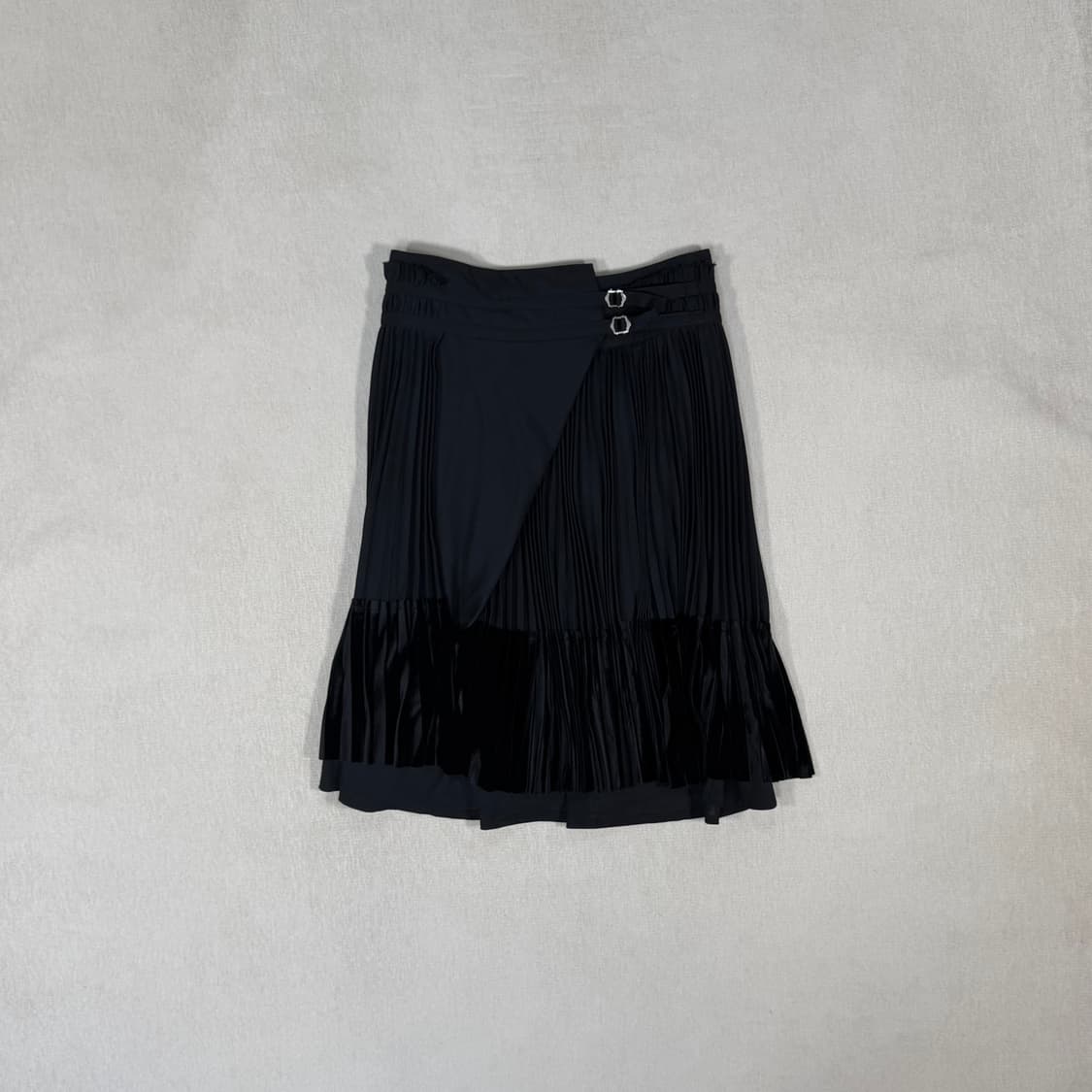 Belt Pleated Midi Black Skirt 상품이미지1
