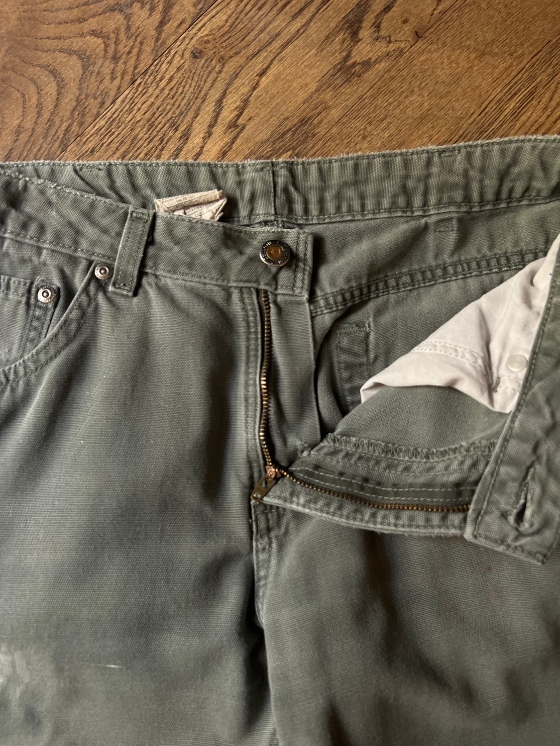 [31]칼하트 USA 더티워싱 모스그린 싱글니 카펜터 워크 팬츠 상품이미지3