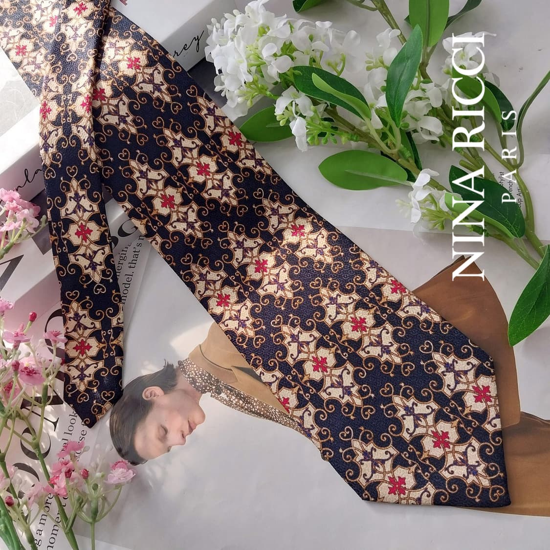 니나리치 실크 네이비 패턴 넥타이 9.6cm A+등급 K1990 상품이미지2