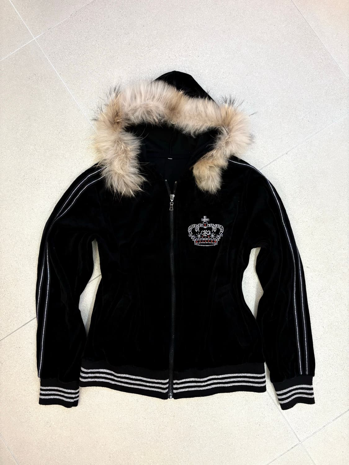 벨벳 큐빅 퍼 후드집업 상품이미지1