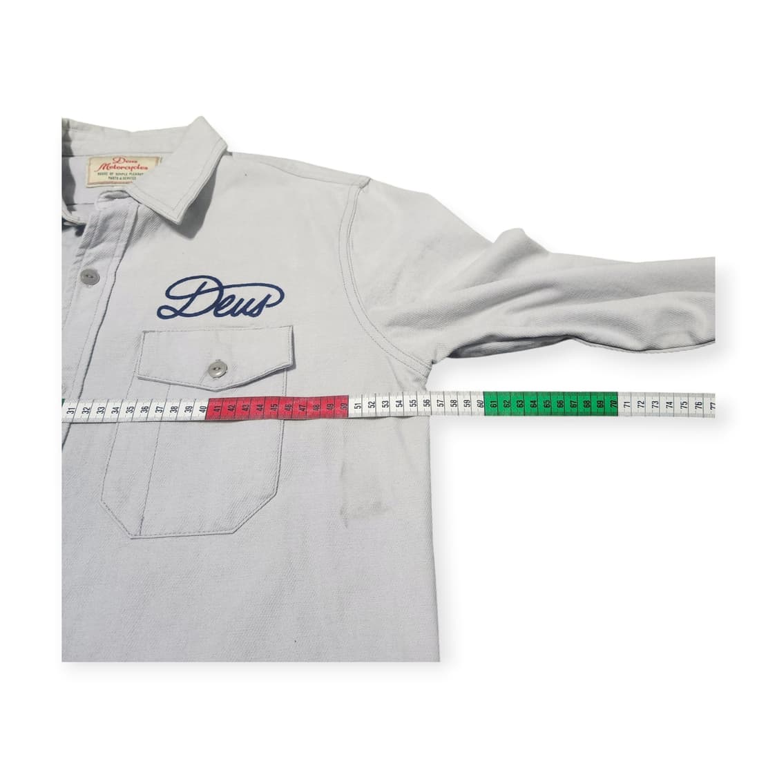 S)데우스 워크 셔츠 라이트그레이 자수패치 백프린팅 스트릿 상품이미지8