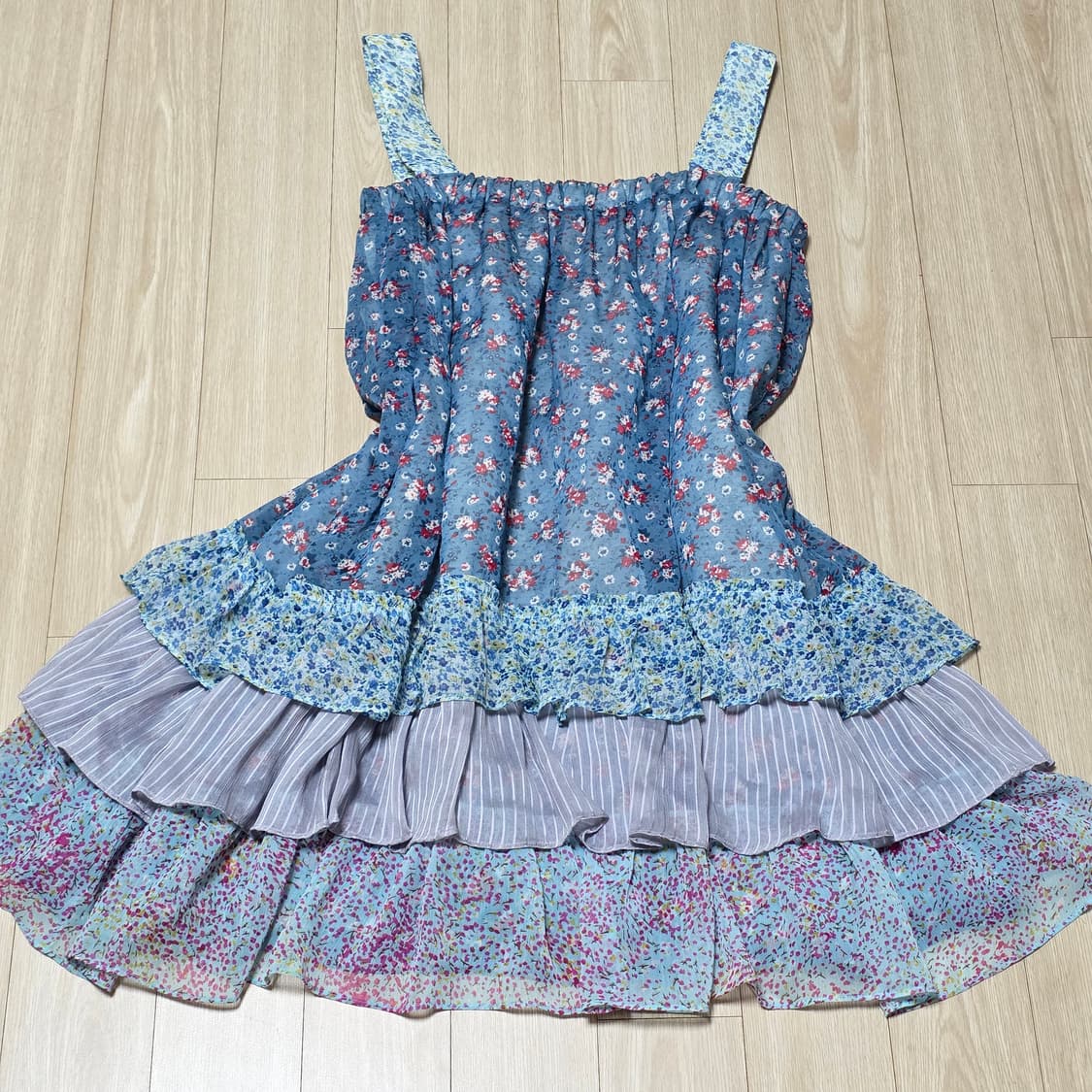 블루모리걸st 잔꽃플라워 쉬폰 캉캉 슬리브리스원피스 상품이미지1