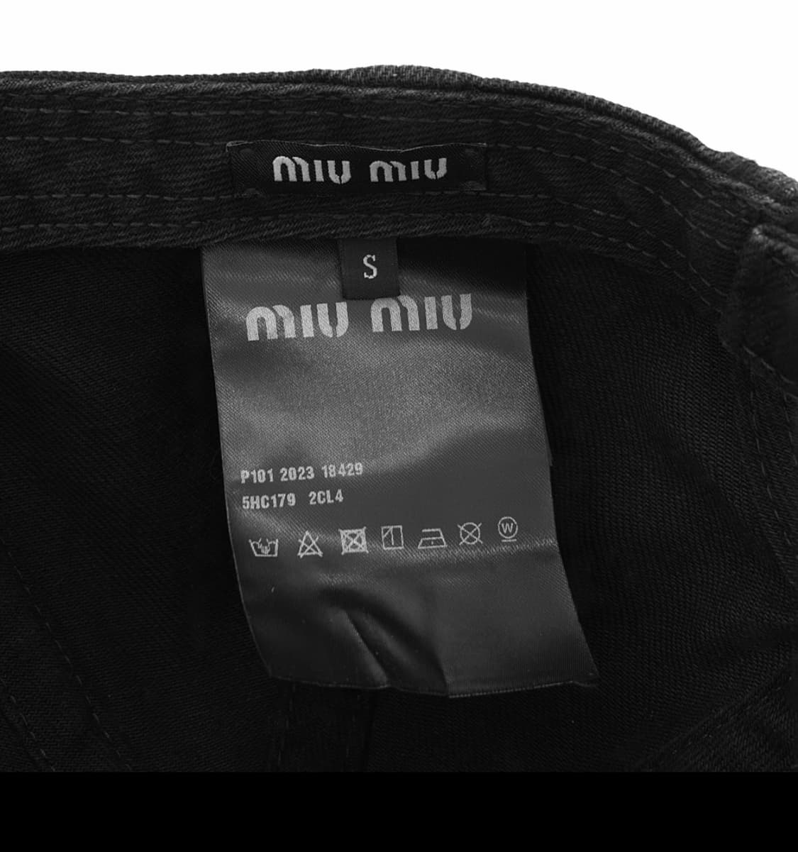 [S] 미우미우 로고 드릴 자수 워시드 데님 베이스볼 볼캡 모자 블랙 상품이미지8