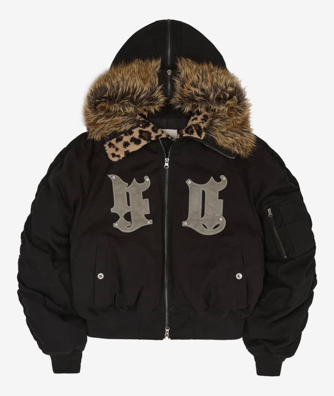 HD 아티피셜 레더 패치 봄버 다운 자켓 블랙 상품이미지1