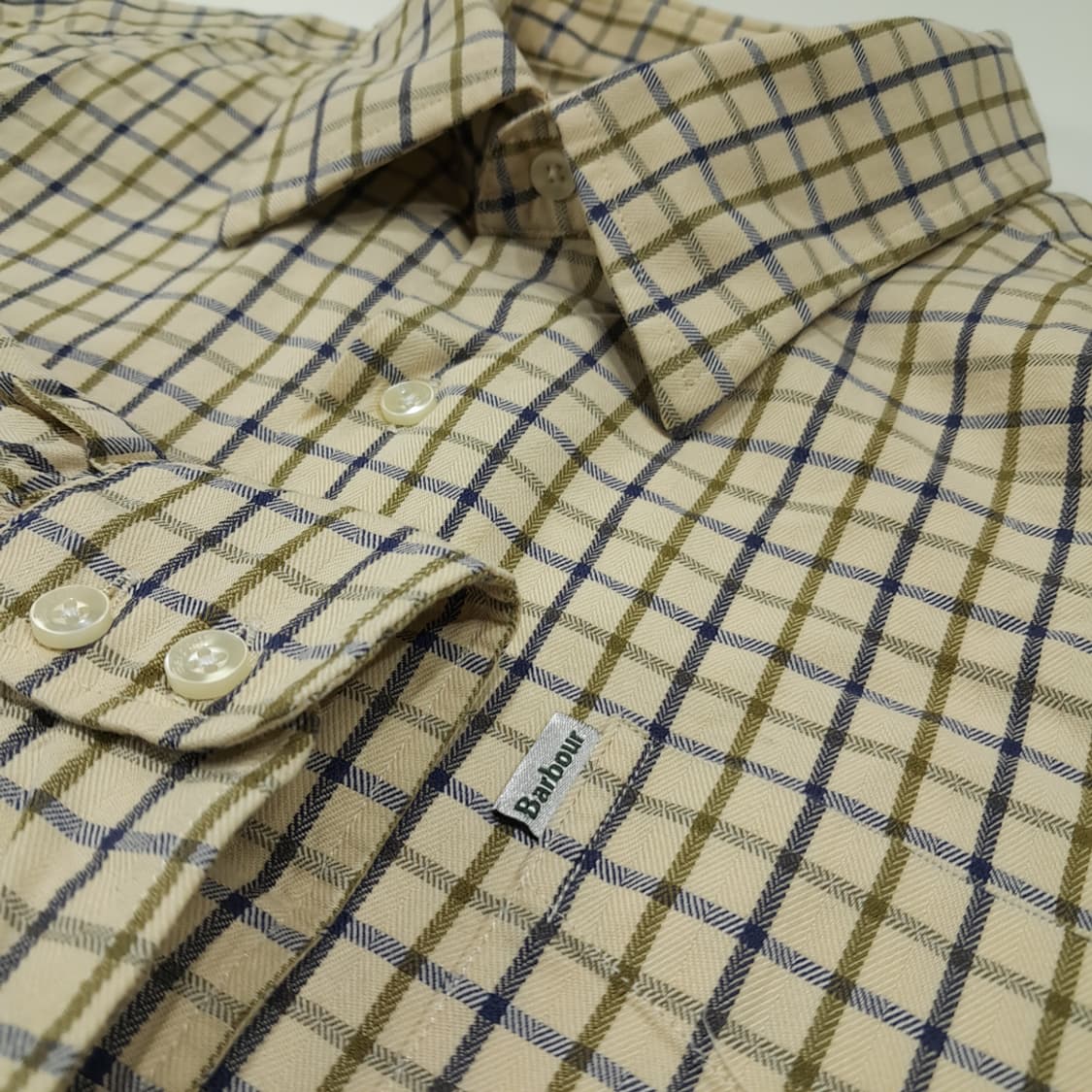 CL299 L 바버 코튼 타터솔체크 베이지 셔츠 남방 상품이미지4