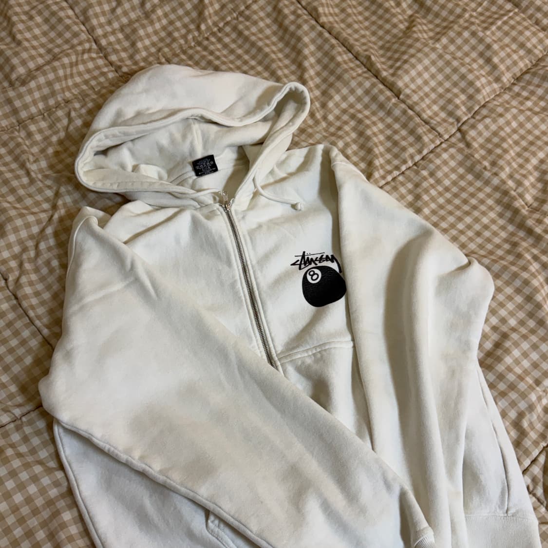 스투시 8볼 팔볼 피그먼트 다이드 집 후드 내츄럴 화이트 크림 집업 상품이미지1