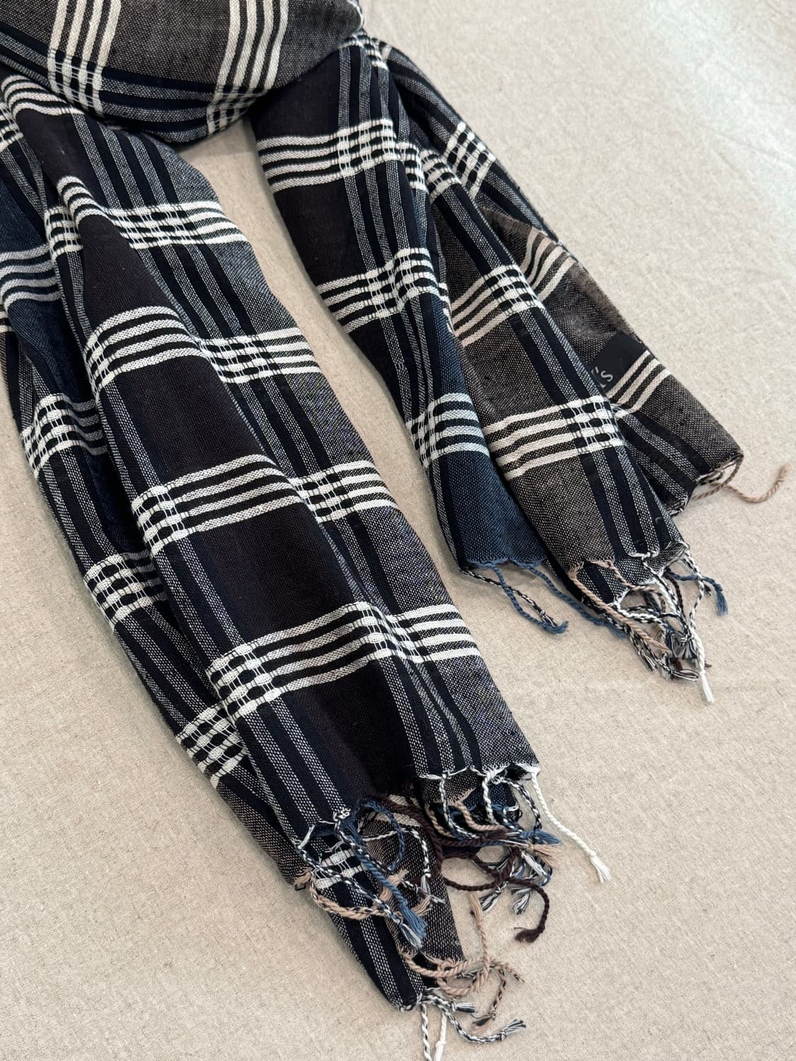 요지야마모토 울 린넨 체크 머플러 상품이미지4