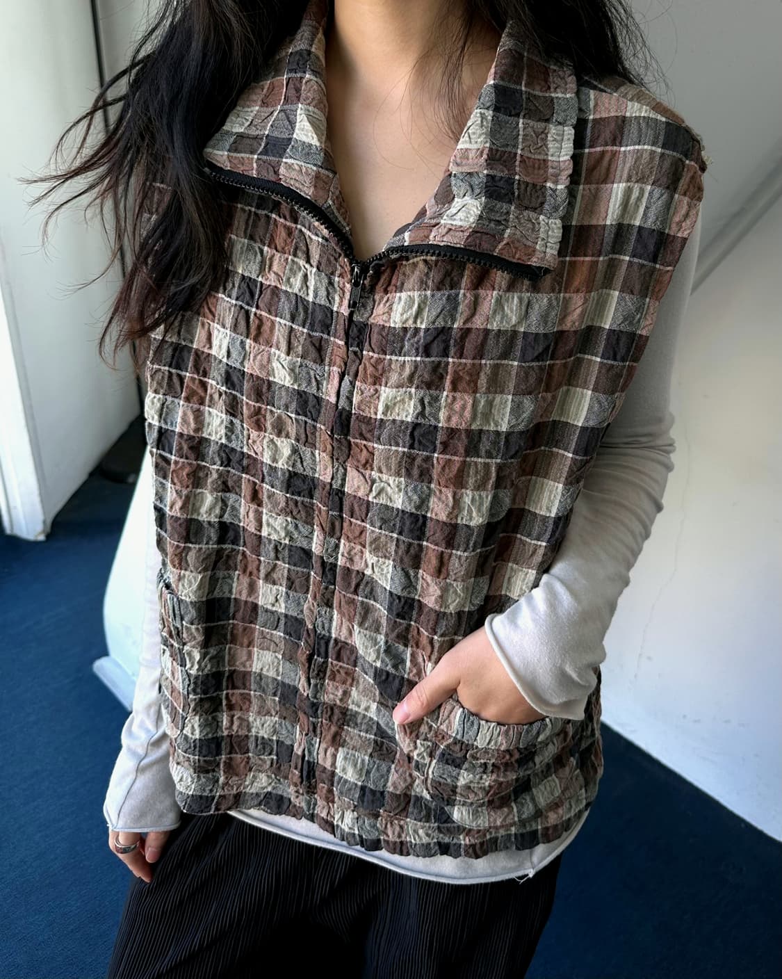 Poly cotton volrume fabric zip gilet 상품이미지4