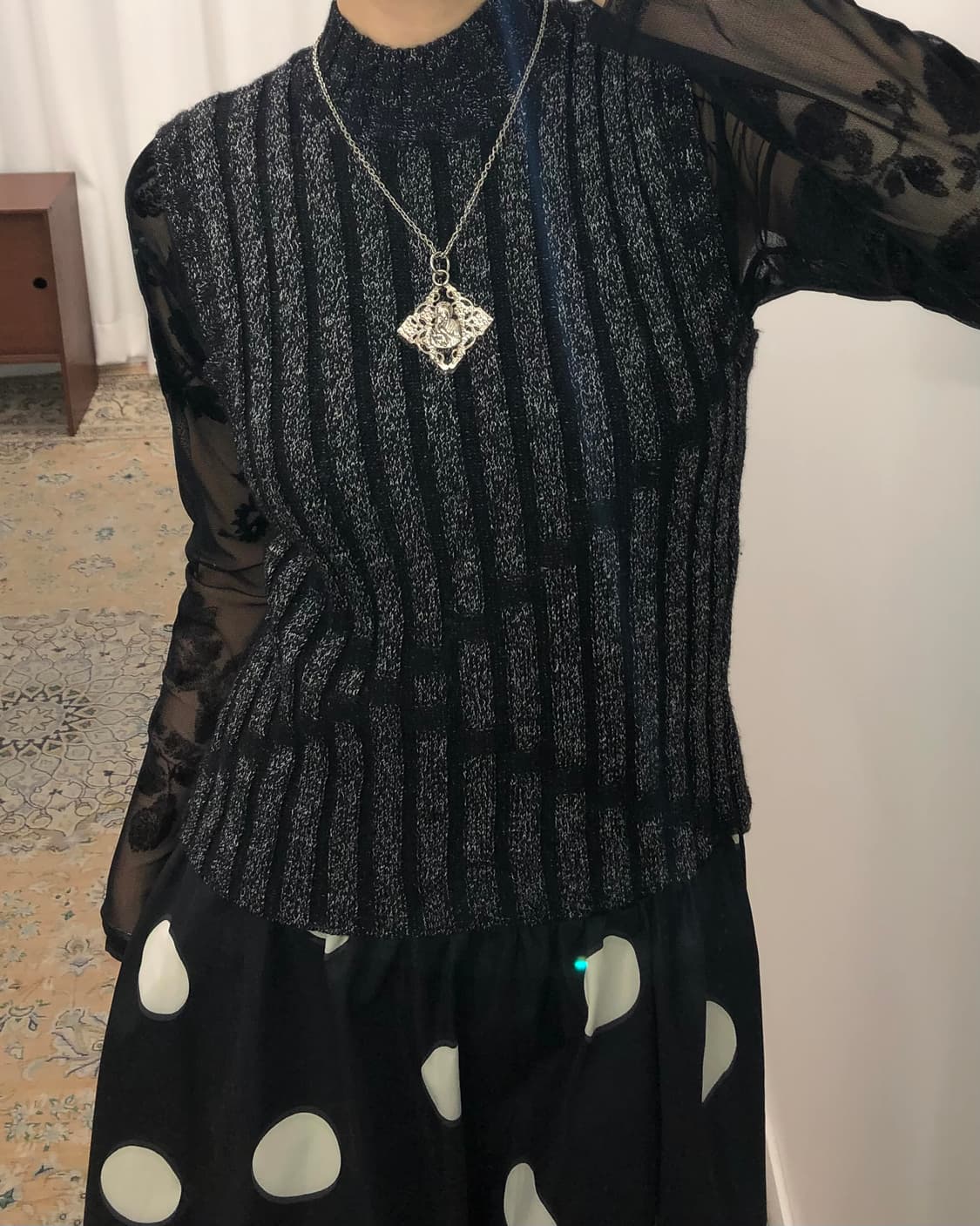 스트라이프 하이넥 니트 나시 상품이미지3