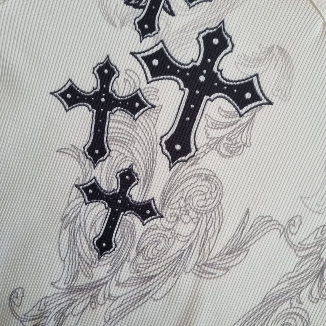 일본 빈티지 십자가 프린트 골지 티셔츠 1950 상품이미지5