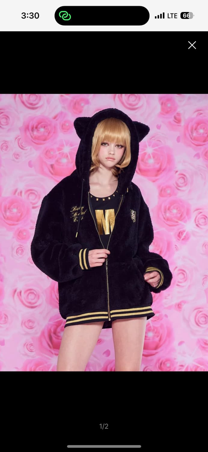 베이비메탈클럽 마시멜로우 키티 퍼 자켓 블랙 상품이미지1