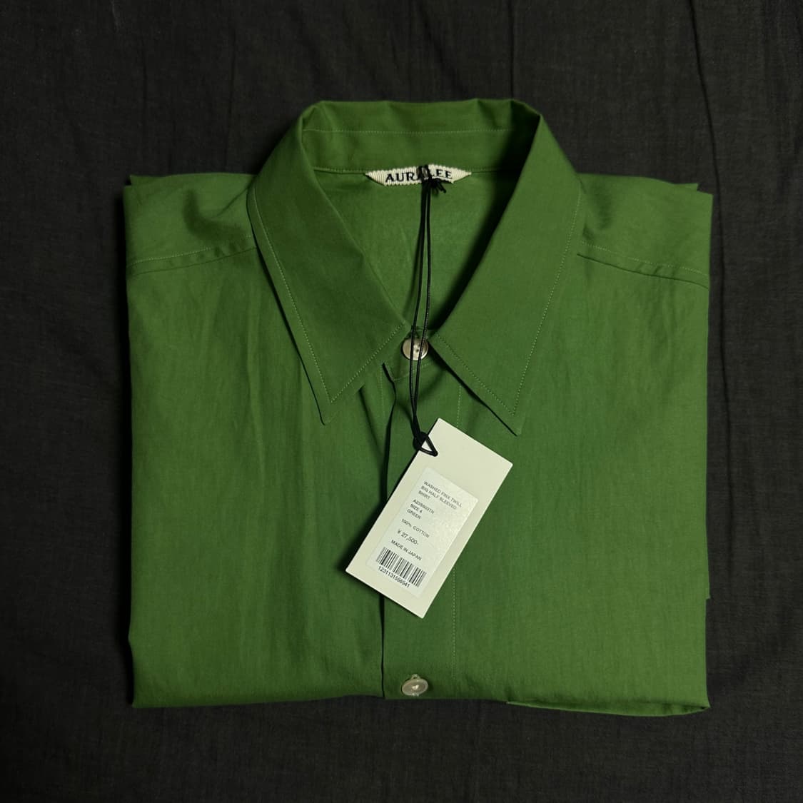 [4] AURALEE 오라리 워시드 핀스 트윌 빅 하프 슬리브 셔츠 그린 상품이미지8