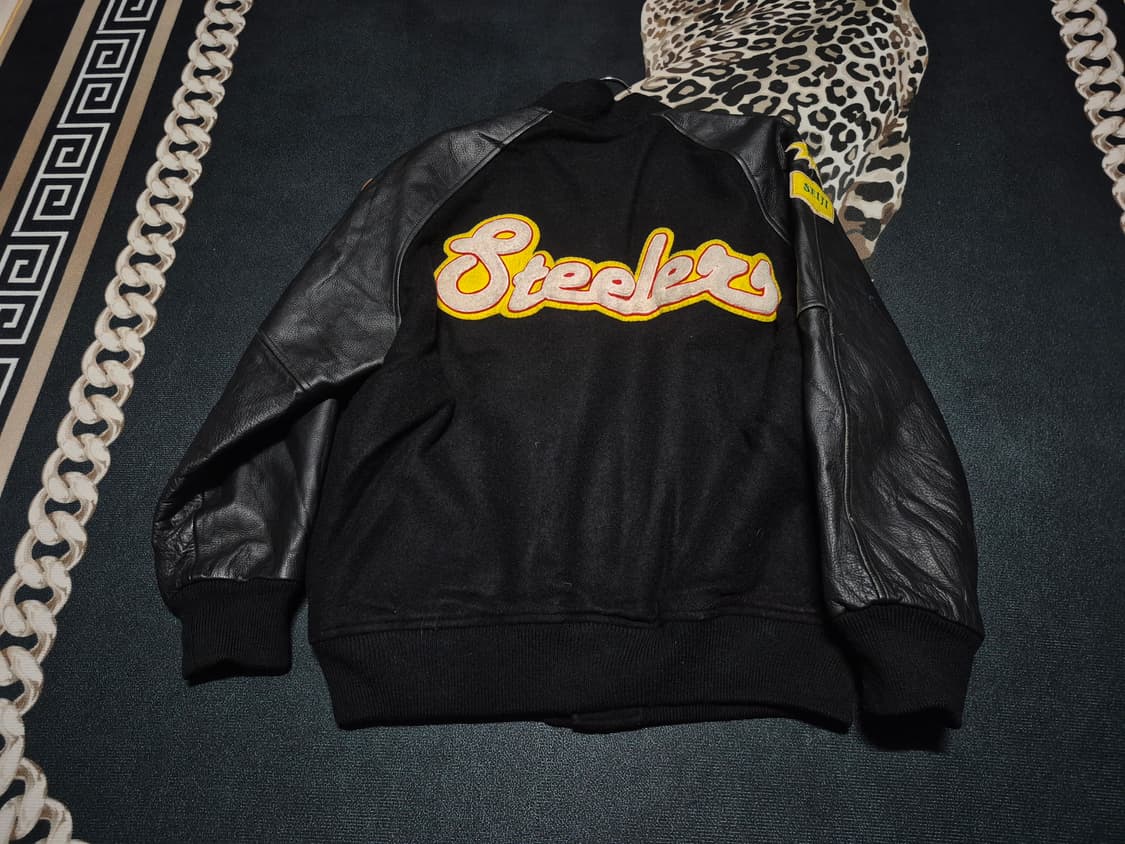 90's Bourbon House 빈티지 울 레더 바시티 자켓 L 상품이미지5