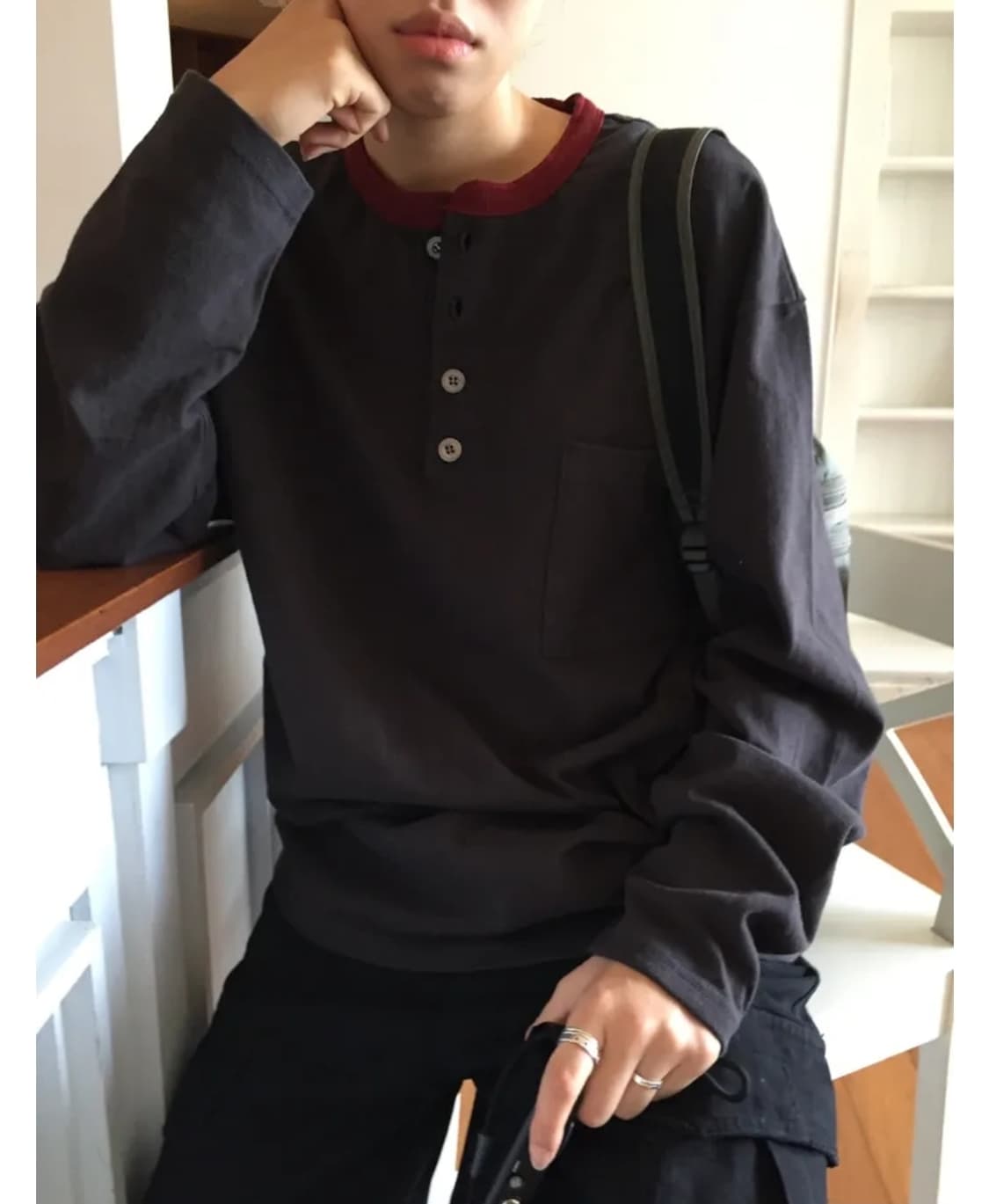 DSTU 베리업 헨리넥 긴팔티 차콜 상품이미지3