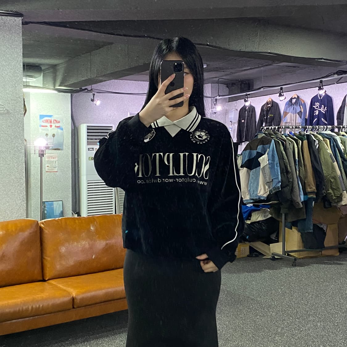 스컬프터 자수 빅로고 벨벳 카라 맨투맨 B3089 상품이미지1