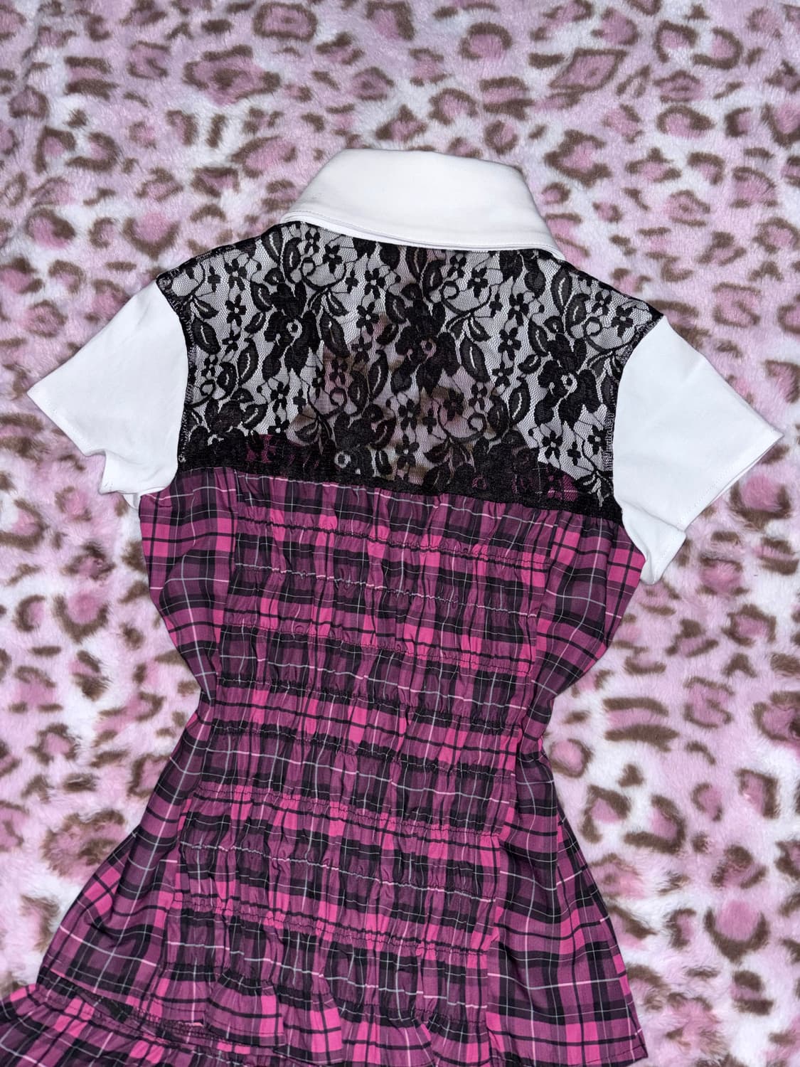 히메갸루 셋업 체크 리본 마즈깔 핑크 진핑 아게하 셔츠 금장 스커트 상품이미지4