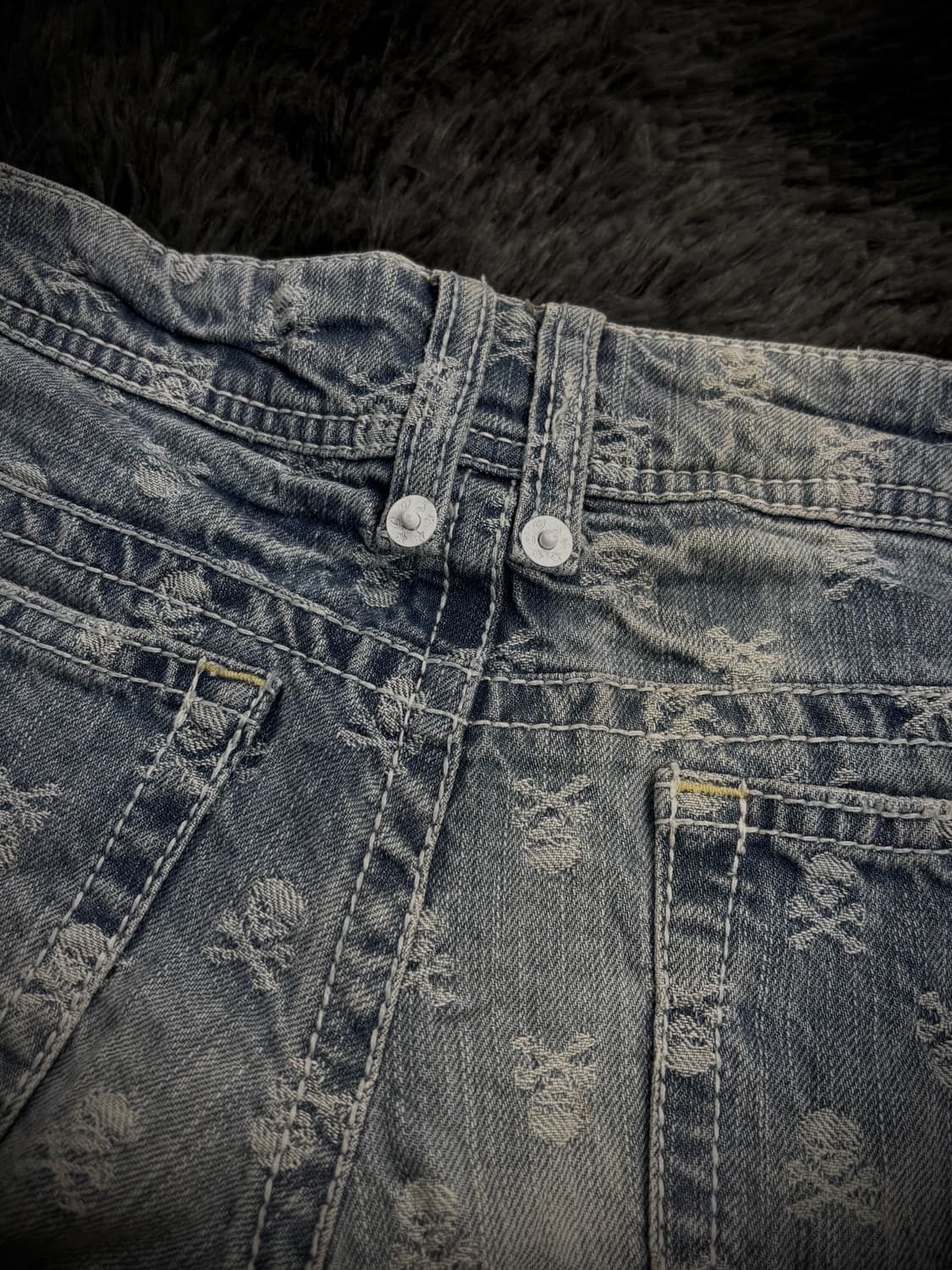 해골패턴 자수 화이트 워싱 연청 숏팬츠 상품이미지5